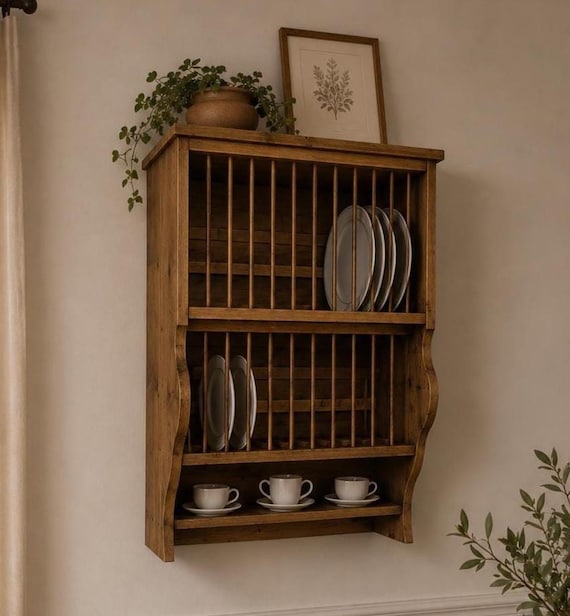 Handmade Solid Pine Dish Rack – Rustic Farmhouse Kitchen Shelf