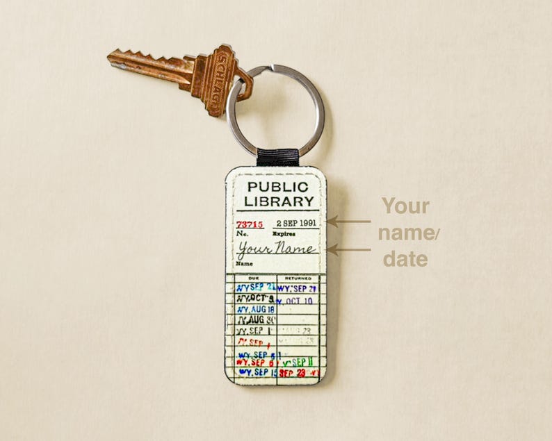Personalized Library Checkout Card Keychain, Vintage Due Date Key Fob ...
