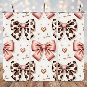 Envoltura para vaso Coquette PNG / Cinta de lazo rosa 3D de 20 oz, diseño de sublimación delgado / Vaso con lazo femenino, estético y femenino, descarga digital