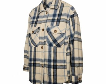 STREETWEAR SOCIETY Chaqueta de franela extragrande con estampado grunge a cuadros, talla S