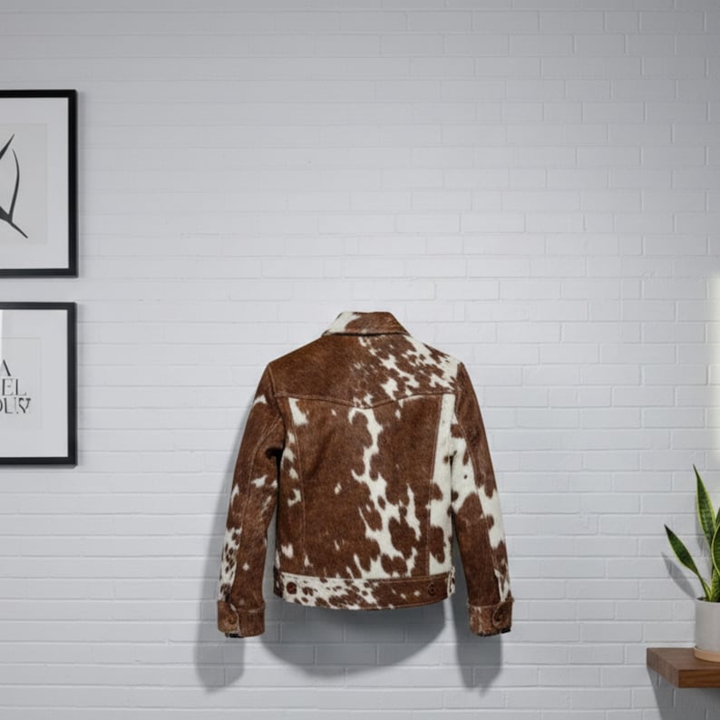 Cowhide Hair On Jacket Men’s Brown & White Real Cow Print Leather Jacket Western Cowboy Coat