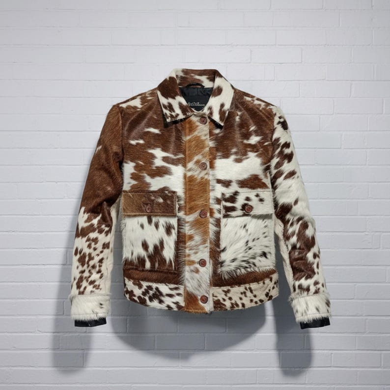Cowhide Hair On Jacket Men’s Brown & White Real Cow Print Leather Jacket Western Cowboy Coat