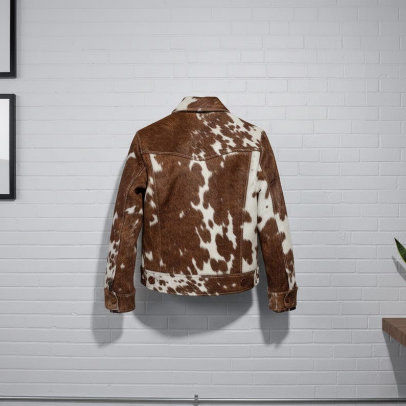 Cowhide Hair On Jacket Men’s Brown & White Real Cow Print Leather Jacket Western Cowboy Coat