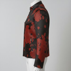hair on cowhide jacket, cow print jacket men, real cowhide jacket, hair on hide jacket, cow skin leather jacket, western cowhide jacket, statement leather jacket, mens cowhide coat, dyed cowhide jacket, red black cow jacket, genuine cow skin, handmade leather jacket, biker cowhide jacket