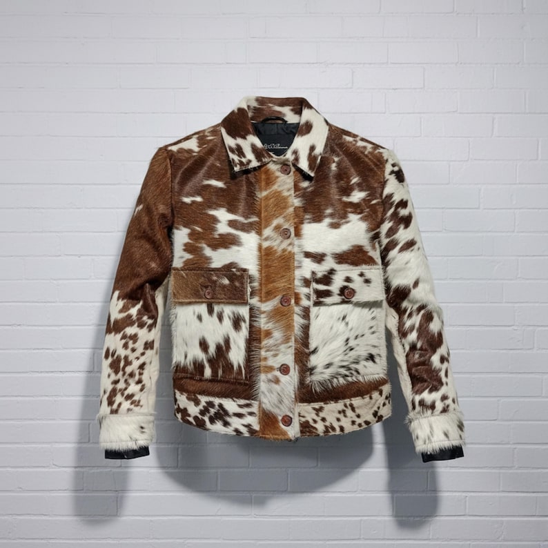 Cowhide Hair On Jacket Men’s Brown & White Real Cow Print Leather Jacket Western Cowboy Coat