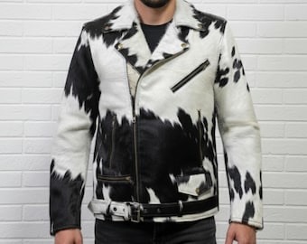 Herren Rindsleder Jacke: Black & White Western Boho Fashion