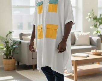 Men's tunic Linen Kaftan: Long Sleeve Moroccan Loungewear Robe