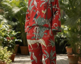Men's Aafrin printed Kaftan Set - Handmade Tunic & Pants - cotton soft Co-ord - Loungewear Shirt Trousers