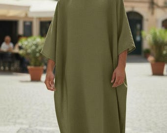 Men's Handmade Linen Kaftan: Long Sleeve Moroccan Loungewear Robe