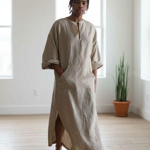 Men's Linen Kaftan Tunic - Comfortable of white Long Shirt