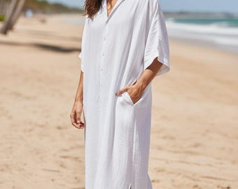 Handmade Linen Kaftan – Maxi Dress with Pockets