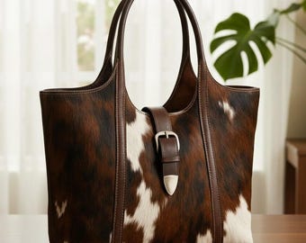 Handmade Cowhide Leather Tote Bag – Western Hair-On Hide Handbag