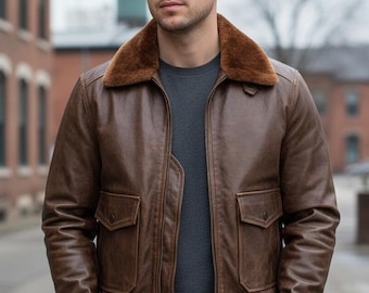 TOP GUN BROWN Leather G-1 Flight Bomber Jacket Men's Size 6XL