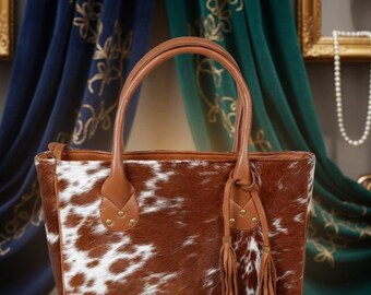 Handmade Cowhide Leather Tote Bag – Western Boho Shoulder Purse