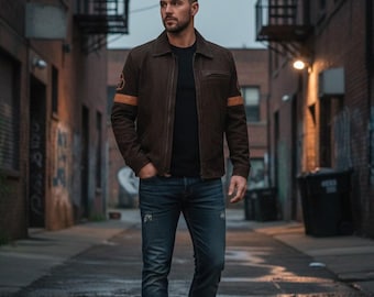 Rick Grimes-cosplayjack – de leren jas van het WD-kostuum | Bruine suède outfit