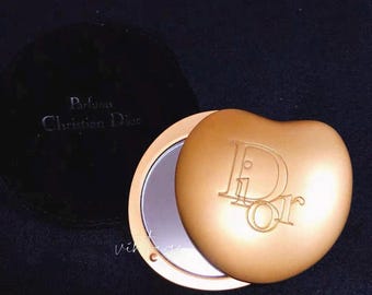 Vintage Christian Dior Heart Compact Mirror: Gold-plated Parisian