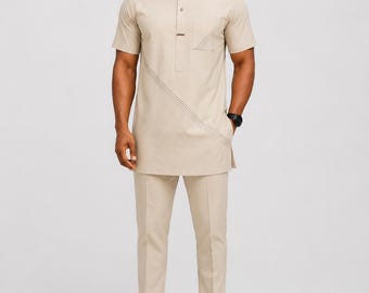 Men's Senator Set | Handmade Nigerian Traditional Two-Piece Outfit, Wedding Guest Attire