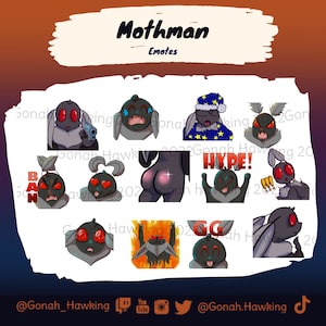 Oops! All Mothman Emotes - Chibi Emotes - Cute Emotes - Custom Emotes by Gonah Hawking - Discord Twitch Telegram