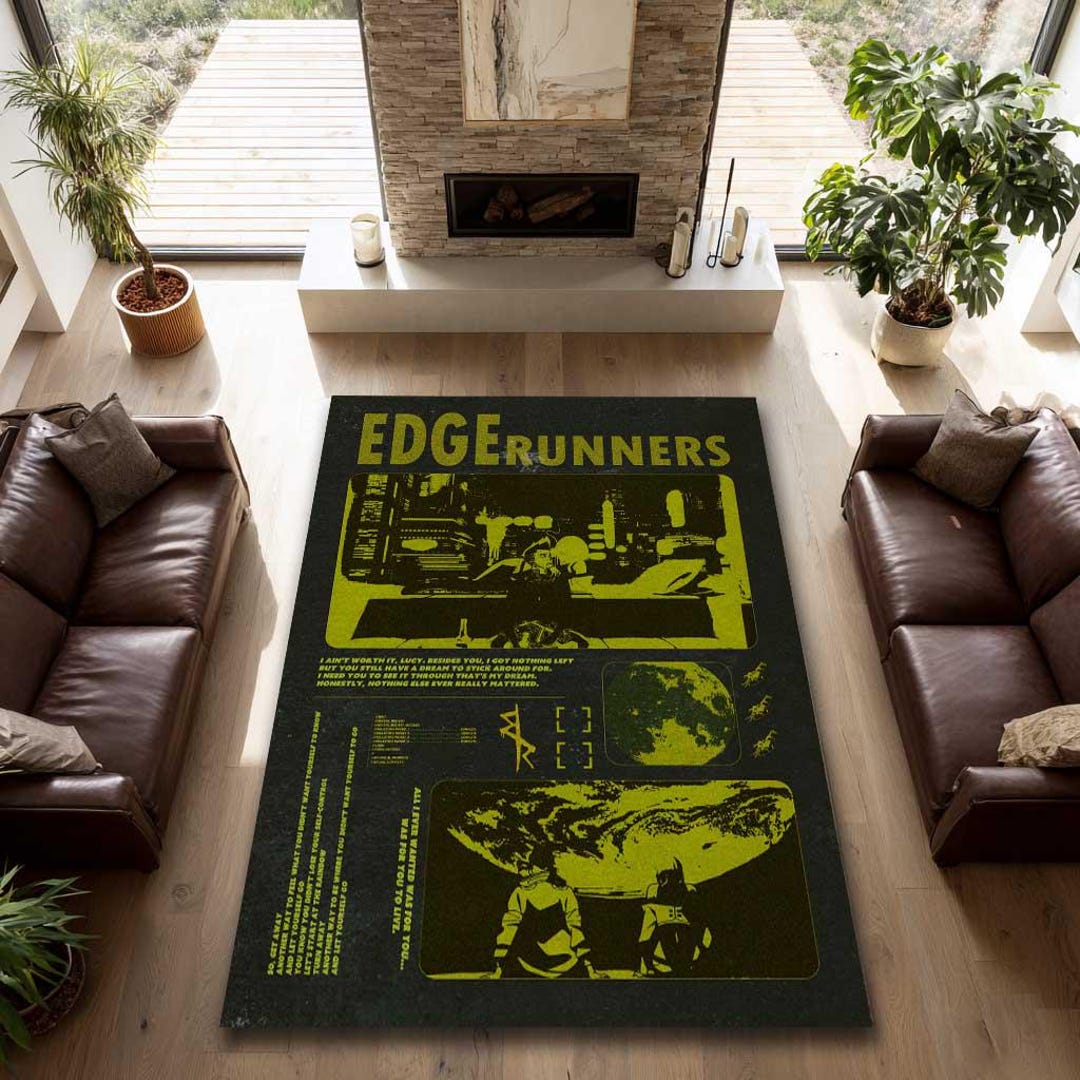 Cyperpunk Rug Cyberpunk Edgerunners Rug, Anime Neon Art Carpet, Yellow Grunge Floor ...