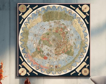 Mapa antiguo de la Tierra plana de Monte Urbano/Mapa mundial grande de pared/Con o sin marco/Decoración antigua/Mapa antiguo del siglo XV/Mapa de la Tierra plana
