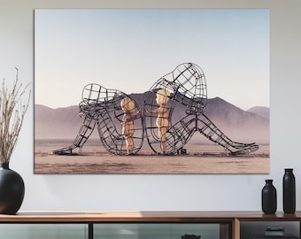 Milov Their Backs On Each Other At Burning Man Framed Canvas Wall Art, Children Imprisoned in Adult Bodies, Alexander Milov ART
