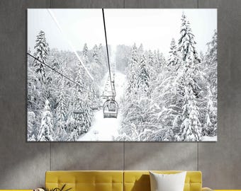 Lienzo decorativo para pared con telesilla, póster grande de telesilla, lienzo de teleférico de invierno, regalo para esquiadores, enmarcado y listo para colgar.