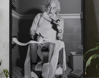 Albert Einstein auf Toilette gerahmte Wandkunst | Wandkunst | Posterdruck in Premiumqualität