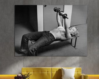 Marilyn Monroe At The Gym Canvas Print | Marilyn Monroe Wall Art Prints, Marilyn Monroe Home Decor, Monroe Poster