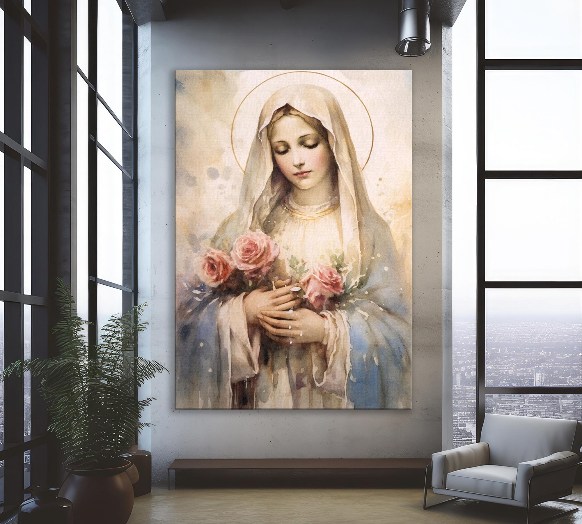 聖母マリアのアートキャンバス絵画プリント、すぐに掛けられる壁飾り