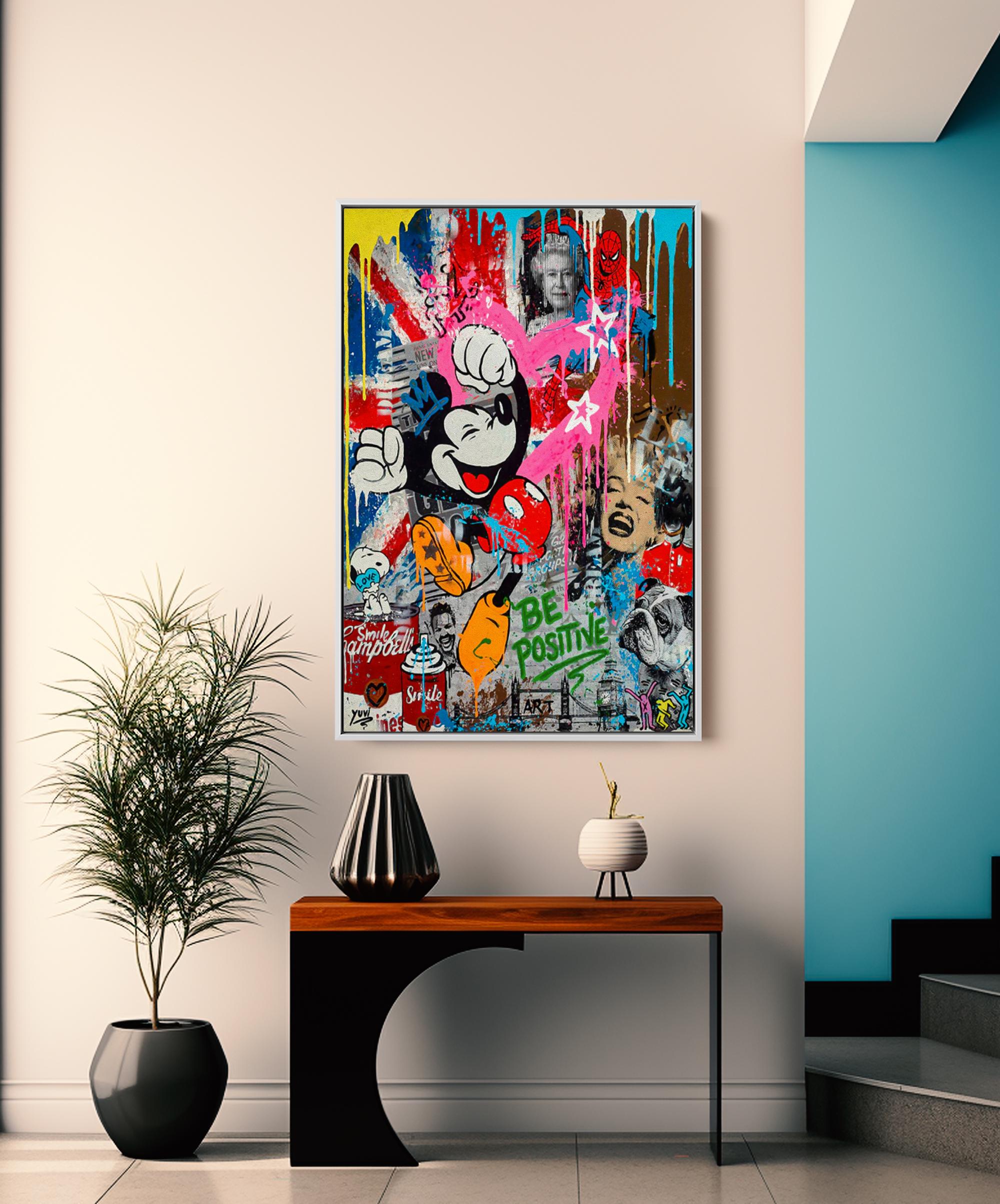 超美品】BAIT x David Flores ミッキーマウス キャンバスアート バンクシー ミッキーマウス BE POSITIVE グラフィティポスター