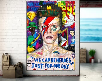 David Bowie Graffiti Pop Art Canvas, Banksy  Style Pop Art, David Bowie Pop Art , Street Graffiti Wall Art, David Bowie Poster