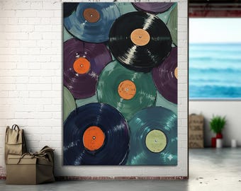 Vintage Record Eclectic Canvas Art Print, Trendy Art, Retro Decor, Eccentric Prints, Music Poster, Vinyl Painting, Vinyl Records Poster