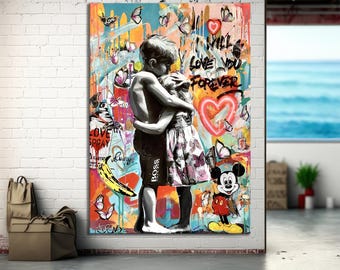 I Will Love You Forever Banksy Inspired Artwork Graffiti Wall Art Street Art Canvas Pop Art Wall Art