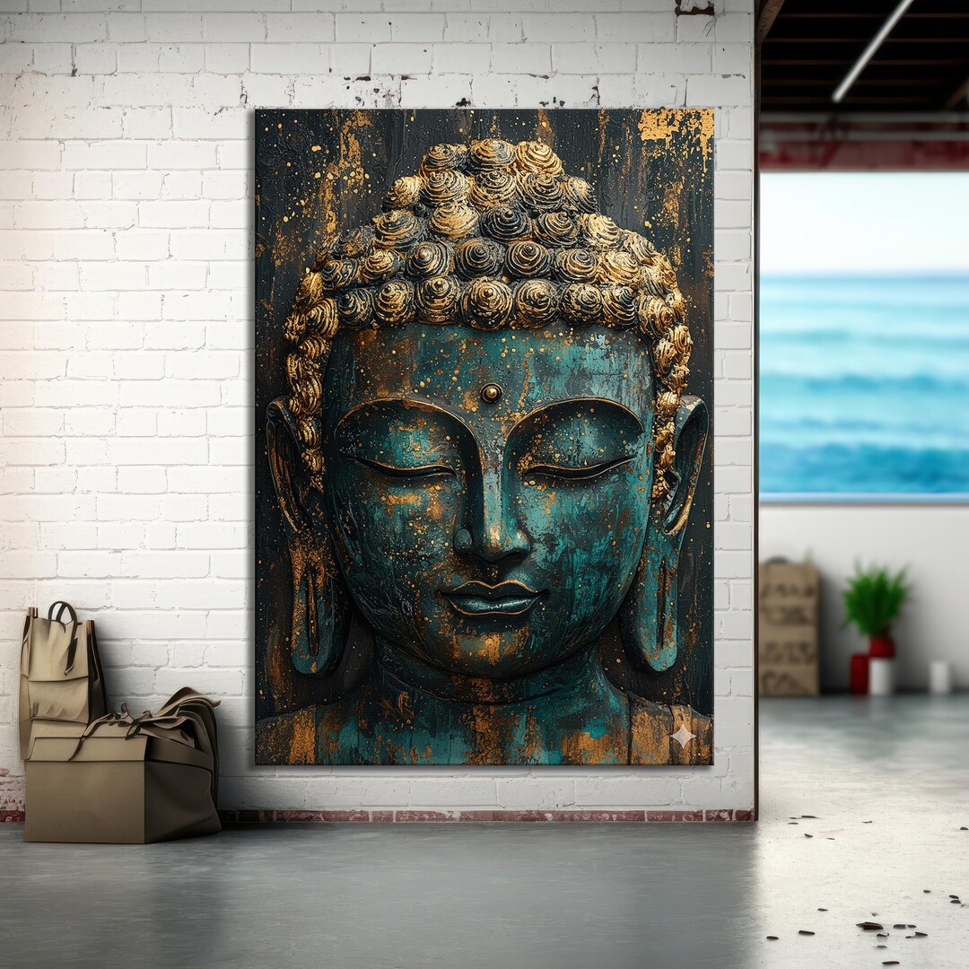 Teal Gold Buddha Canvas Wall Art, Elegant Zen Wall Art, Spiritual Home ...