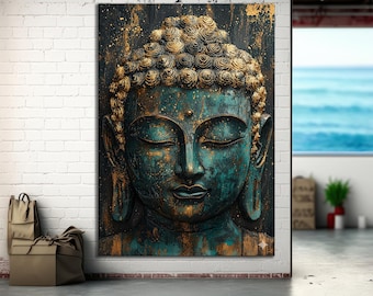 Teal Gold Buddha Canvas Wall Art, Elegant Zen Wall Art, Spiritual Home Decor, Buddha Canvas, Art Decor, Perfect Gift for Meditation Lovers