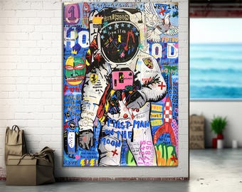 Graffiti di strada con astronauta di Banksy, arte di Banksy, graffiti di astronauta, graffiti di strada, poster di astronauta di Banksy, decorazioni per la casa