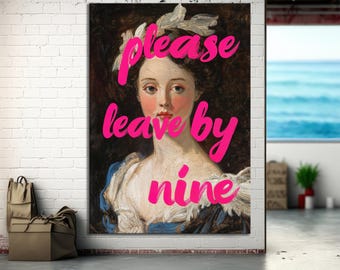 Funny Anti Social Club Sign, Please Leave by Nine Altered Portrait, Pink Eclectic Wall Art, Introvert Housewarming Gift Poster