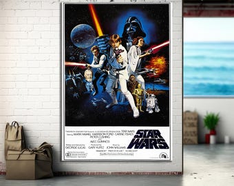 Plakat filmowy „Gwiezdne Wojny” z 1977 roku, grafika ścienna na płótnie „Gwiezdne Wojny”, grafika ścienna z filmu