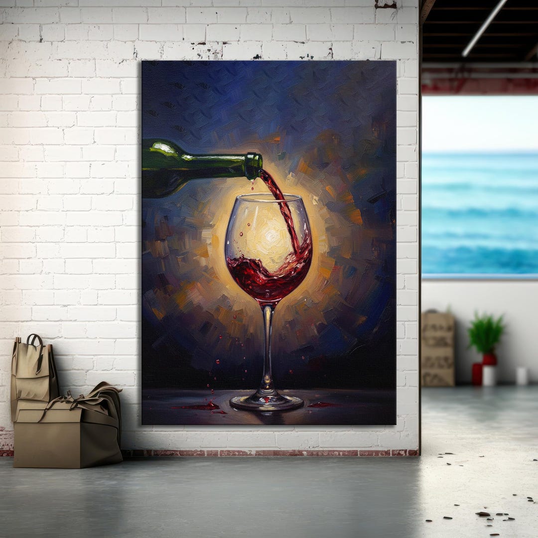 Red Wine Pour Canvas Wall Art – Elegant Wine Glass Painting for Kitchen ...