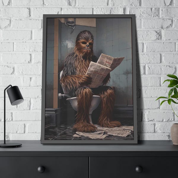 Chewbacca, Star Wars Bathroom Art Prints,Funny Vintage Oil Painting, Print for Bathroom Decor, Aesthetic Wall Art, Dorm decor Framed Print
