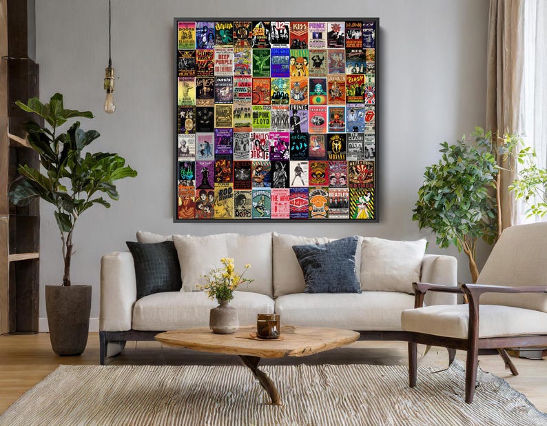 Retro Concert Posters Pop Art Collage Canvas Wall Art, Vintage Rock and ...