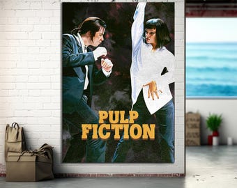 Pulp Fiction Dance Canvas Art, Mia Wallace & Vincent Vega Poster, Quentin Tarantino Movie Print, Iconic Twist Scene Wall Decor Gift