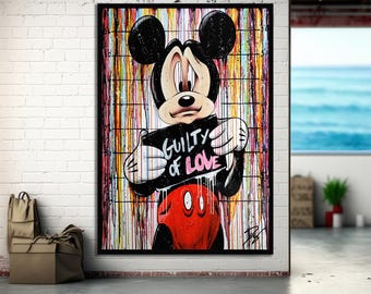 Guilty Love Mickey Mouse Graffiti Pop Art Leinwand, Banksy Style Pop Art, Mickey Mouse Pop Art, Street Graffiti Wandkunst