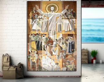 Jesus Touchdown Canvas Wall Art,Touchdown Jesus Poster Print Art Notre Dame College Football Man Cave Fighting Irish Bar Dorm Room Gift