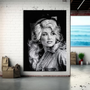 Dolly Parton Retro Canvas Print, Black and White Famous Iconic Country Music Singer Poster, Retro Vintage Photography Poster