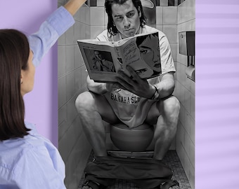Pulp Fiction Black Framed Print | Toilet Scene John Travolta In 'Pulp Fiction' | 1994 | Wall Art in Color or Black and White | Poster