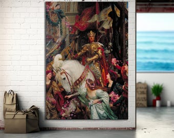 Art mural sur toile encadré Frank Dicksee, les deux couronnes, affiche du musée d'art mural sur toile, affiche sur toile Frank Dicksee, couple amoureux d'art