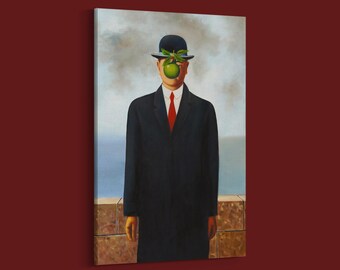 ルネ・マグリット「人の子」キャンバス絵画ギフト - 謎めいたリンゴと