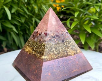 Rose Quartz Orgonite Pyramid EMF Balance and Harmonizing Space Home Decor Gift for Her Stress Relief Energy Cleansing Bedroom Decor