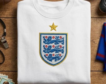 Embroidered England Football T-Shirt, Soccer Lover Tee, World 2026, Sport lover Gift, Futbol Fan Top, English Apparel